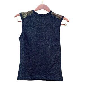 Vintage 90s Maxou Black and Gold Metallic Sleeveless Top Small